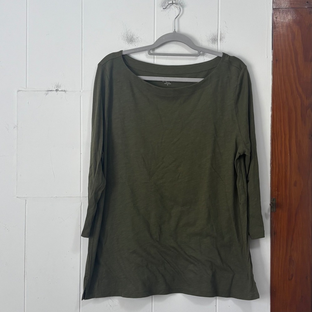 LOFT Outlet Womens XL Olive Green Cotton Slub Boat Neck 3/4 Sleeve Tee NWT